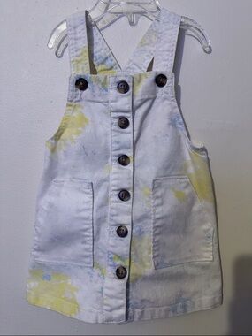 Kids White Tie-Dye Button Front Overall Dress